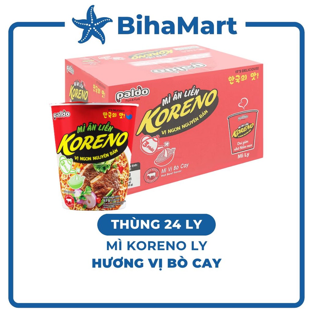 [THÙNG 24 LY] - PALDO - Mì ly Koreno vị Bò cay, Mì ly Bò cay Koreno Hàn Quốc, Koreno mì ly bò cay (6