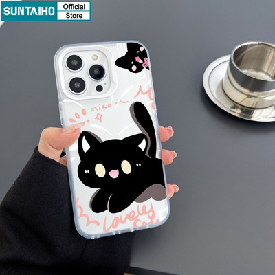 Suntaiho Họa Tiết Mèo Đen Dễ Thương Trong Suốt Mờ Dành Cho Iphone 16 15 14 12 13 11 Pro Max IP 7 8 Plus Iphon X Xs XR Xs Max TPU Silicon Mềm Cao Cấp Chống Sốc Ốp điện thoại