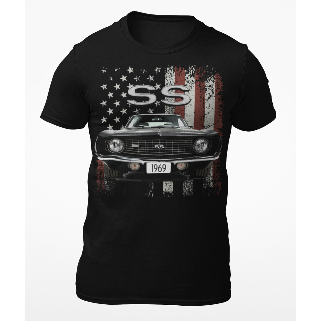 1969 Chevy Camaro Ss Cơ Xe Yêu Nước Cờ Áo Thun Tay Ngắn