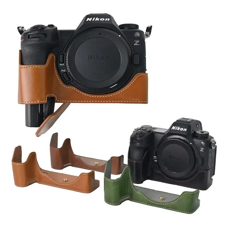 Retro Da PU Nửa Máy Ảnh Dành Cho Nikon Z6III Z63 Z6 III Chống Rơi Đế Bảo Vệ Gắn Từ Camera Bao Phụ Ki