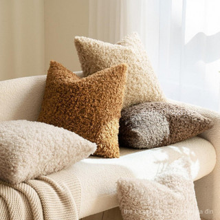  Tổ mây ☁️ Vỏ gối dày bằng lông cừu Teddy 60x60 55x55 giả len cừu mềm mại màu sắc đồng nhất hiện đại đơn giản phong cách Bắc Âu gối sofa nhung 40x40 