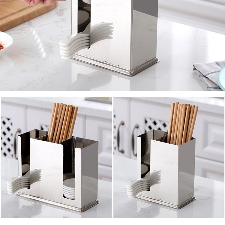 Ống đũa bằng thép không gỉ xô đựng muỗng nhà hàng Bộ đồ ăn nhà hàng khay đựng hương vị khay thoát nư