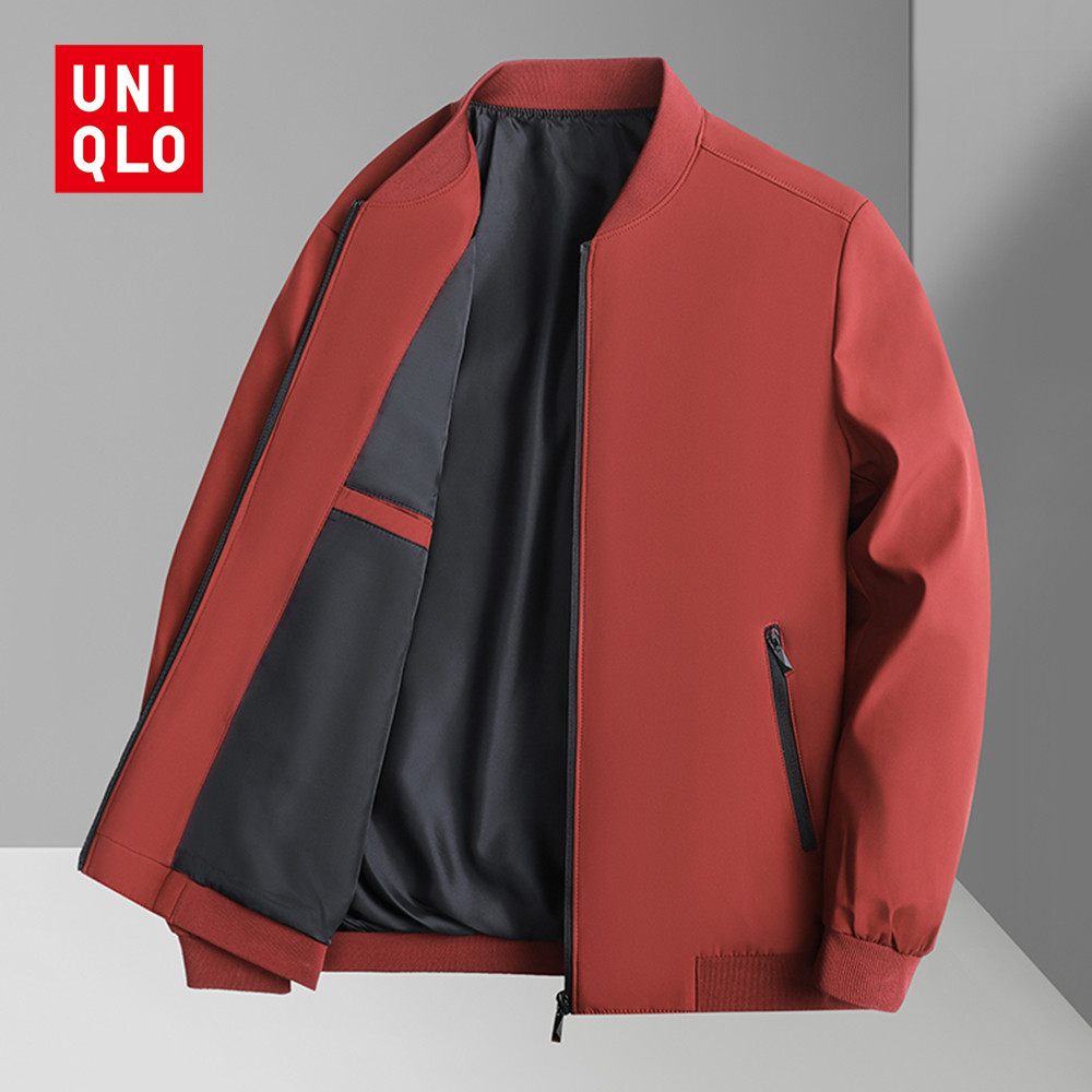 Áo khoác Bomber nam Uniqlo 2025 mùa xuân màu trơn Áo khoác nam mới đứng cổ áo khoác trung niên và ng