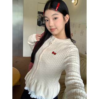  Áo len dệt kim nữ ngọt ngào nhẹ nhàng kiểu Pháp Xuân Thu dài tay cổ tròn ngắn Slim Top 