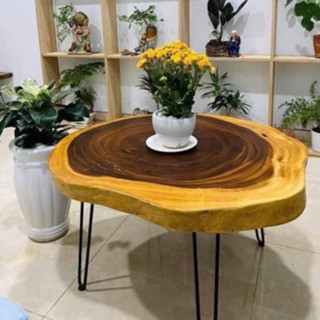 Bàn Ghế Tròn Gỗ Me Tây Kèm Chân Sắt Hairpin, Ngồi Cafe, Mộc Trà, Quán Nước, Ban Công