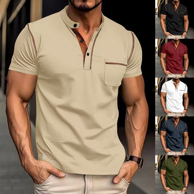 Áo Sơ Mi Polo Nam Tay Ngắn Slim Fit Cổ Đứng Lên Màu Trơn ZY03