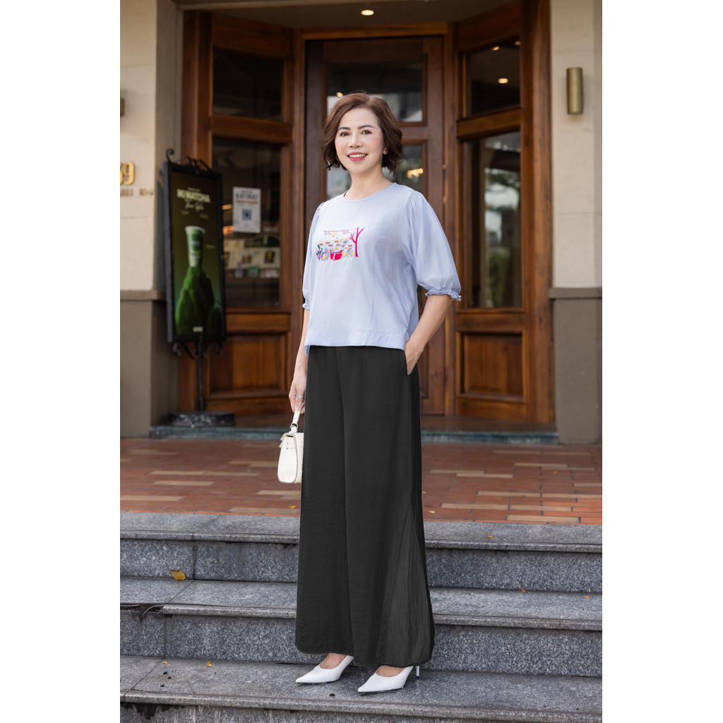 M COLLECTION | Quần Lụa Hàn Ống Suông Rộng Lưng Có Phối Tơ Q12640 | BigBuy360 - bigbuy360.vn