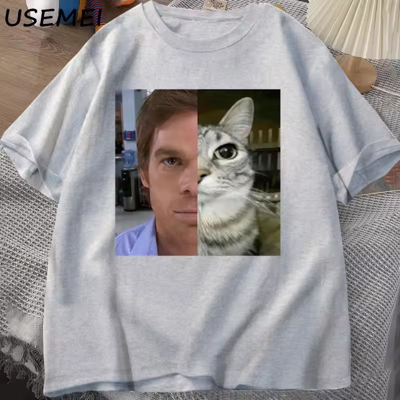 Hàng sẵn có Hot Sale American Dexter Morgan Cat Áo thun ngắn tay dáng rộng Nam Nữ Mùa hè Cặp đôi cổ 