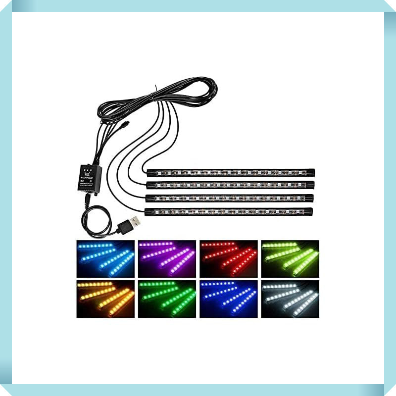 wsiiroon Car 60LED RGB Strip Lights USB Powered for Interior Decoration Sound Reactive Waterproof 8 