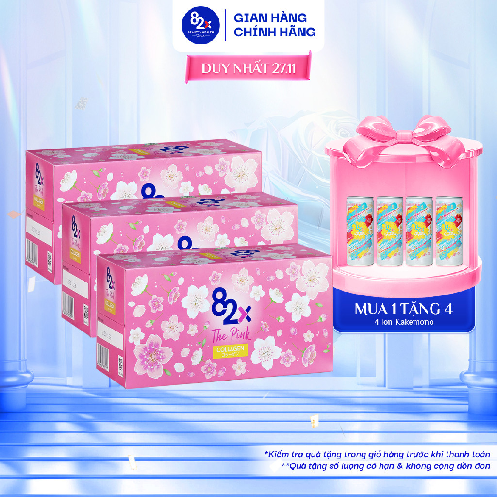 [Combo 3 Hộp] Nước Uống 82X The Pink Collagen Từ Nhật Bản Giúp Dưỡng Da, Ngừa Lão Hóa (10 Lọ/1 Hộp)