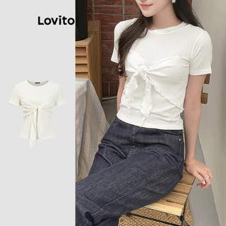 Áo thun Lovito có dây buộc màu trơn phong cách thường ngày cho nữ L91AD287