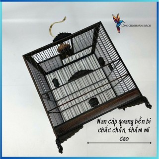  Khung lồng chim chào mào triện lá đề nan cáp quang đen lồng chào mào triện lá đề chất liệu gỗ mun tặng kèm phụ kiện 