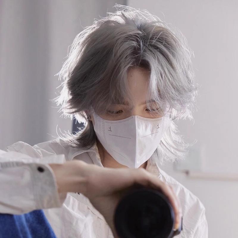 Đuôi Sói Tóc Giả Nam Style Mullet, Tóc Ngắn Nhật Bản màu xám sâu