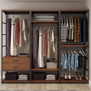 Tủ quần áo đứng, giá treo quần áo đơn giản với ngăn kéo, kết hợp hai lớp, tủ quần áo kiểu mở