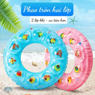 Phao bơi hình tròn 2 lớp dày dặn 60 - 70 - 80cm họa tiết ngẫu nhiên nhiều màu cho bé tập bơi