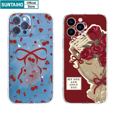 Suntaiho Vỏ Đẹp Hoa Hồng Họa Tiết Nơ Ốp lưng Iphone 16 15 14 13 12 11 Pro Max IP 7 8 Plus Iphon X Xs XR Xs Max TPU Mềm Cao Cấp Chống Sốc Ốp Lưng