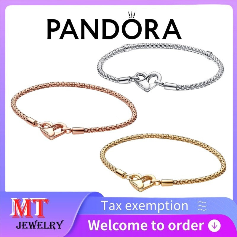 100% S925 bạc cặp đôi nữ Pandora trang sức DIY Pandora Moments Studded Chain Bracelet 592453C00