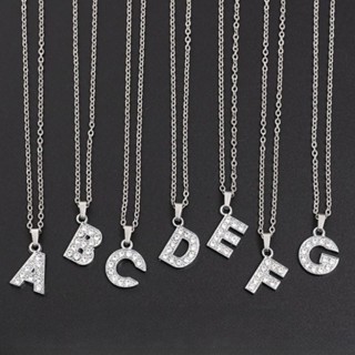  26A-Z Kim Cương Đính Đá Chữ Tiếng Anh Vòng Cổ Nữ Thép Không Gỉ Colorfast Bạc Chữ Vòng Cổ Trang Sức Mặt Dây Chuyền 