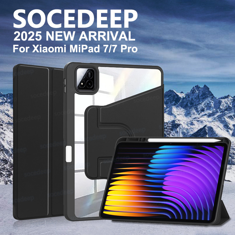Socedeep cho Xiaomi MiPad 7 MiPad 7 Pro 11.2 inch 2024 Vỏ ba mặt 360° Giá đỡ xoay Acrylic Ốp điện th
