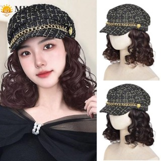 Minlia Mũ Ngắn Tóc Giả, Lông Tơ Tổng Hợp Đen Beret Tóc Giả, Fasion Phong Cách Hàn Quốc Tự Nhiên Giả Xoăn Bob Tóc Nữ