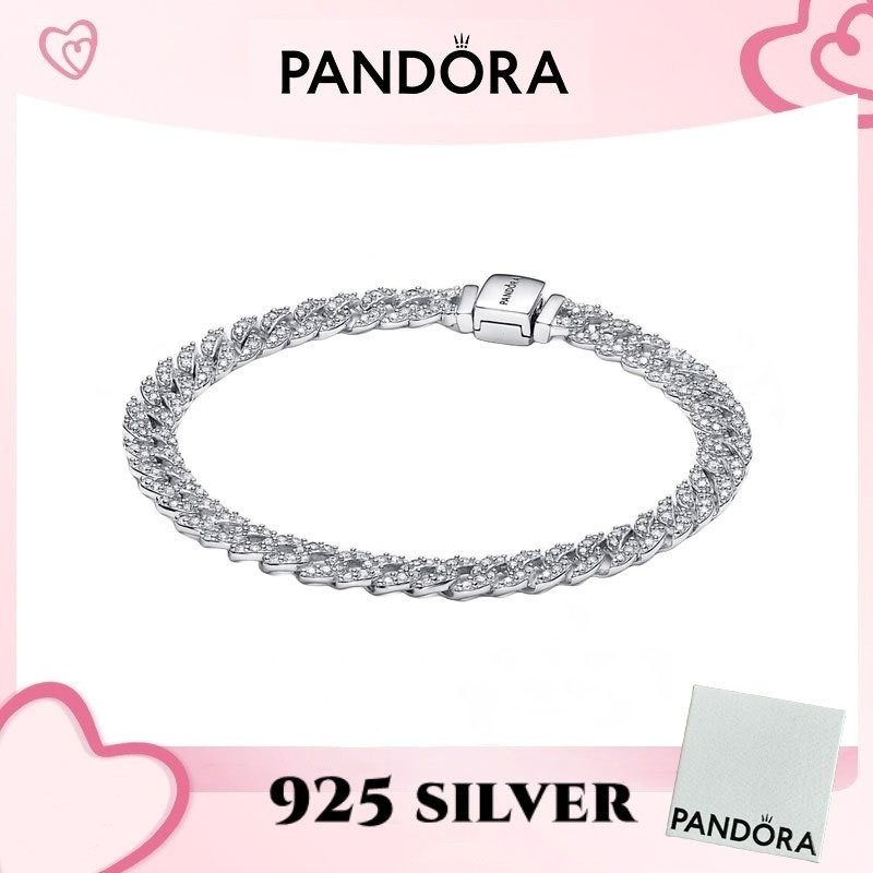 100% PANDORA S925 Bạc Trang Sức Vòng Tay Mặt Dây Chuyền Pandora Timeless Pavé Cuba Dây Xích Vòng Tay