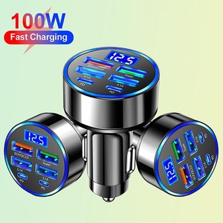  Tmoy 100W 6 cổng USB Type-C Bộ sạc ô tô có màn hình điện áp PD Bộ chuyển đổi nguồn sạc nhanh cho Iphone Android Điện thoại thông minh Máy tính bảng TCS 