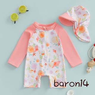 Bộ đồ bơi bảo vệ phát ban cho bé gái mới biết đi có mũ 2 chiếc Bộ vỏ họa tiết khóa kéo dài tay cổ tròn cho bé gái Đồ bơi