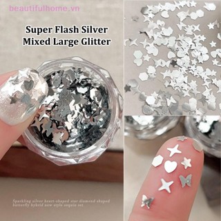 [beautifulhome] 1 Lọ Kim Sa Lấp Lánh Bạc Sáng Bóng Phối Hình Ngôi Sao Ánh Sao Bướm Tình Yêu Lát Móng Tay Nghệ Thuật Dán Đề Can Làm Móng Tay Paillette Charms [vẻ Đẹp]