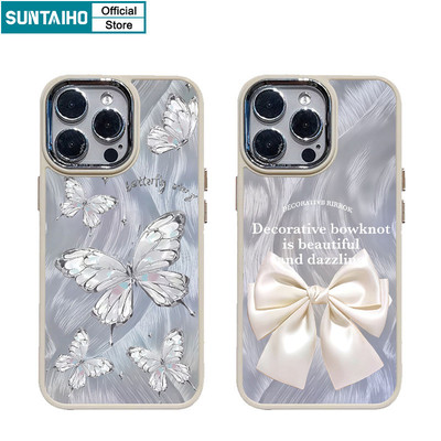 Suntaiho Dreamy Bạc Trắng Họa Tiết Bướm Ốp Lưng Điện Thoại Silicon Mềm Cao Cấp Chống Sốc Cho iPhone 11 12 13 14 15 16 Pro Max IP 7 8 Plus Iphon X Xs XR Xs Max