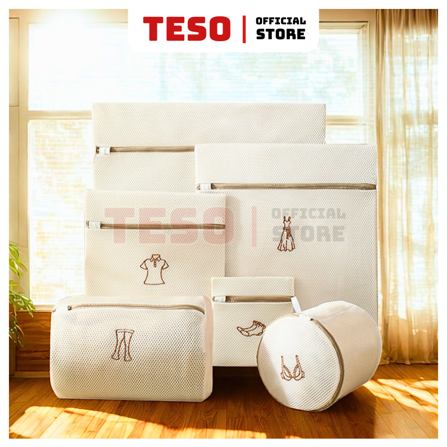 Túi Lưới Giặt Đồ 3 Lớp Dày Viền Nâu - Túi Giặt Bảo Vệ Quần Áo, Đồ Lót, Tất Vớ