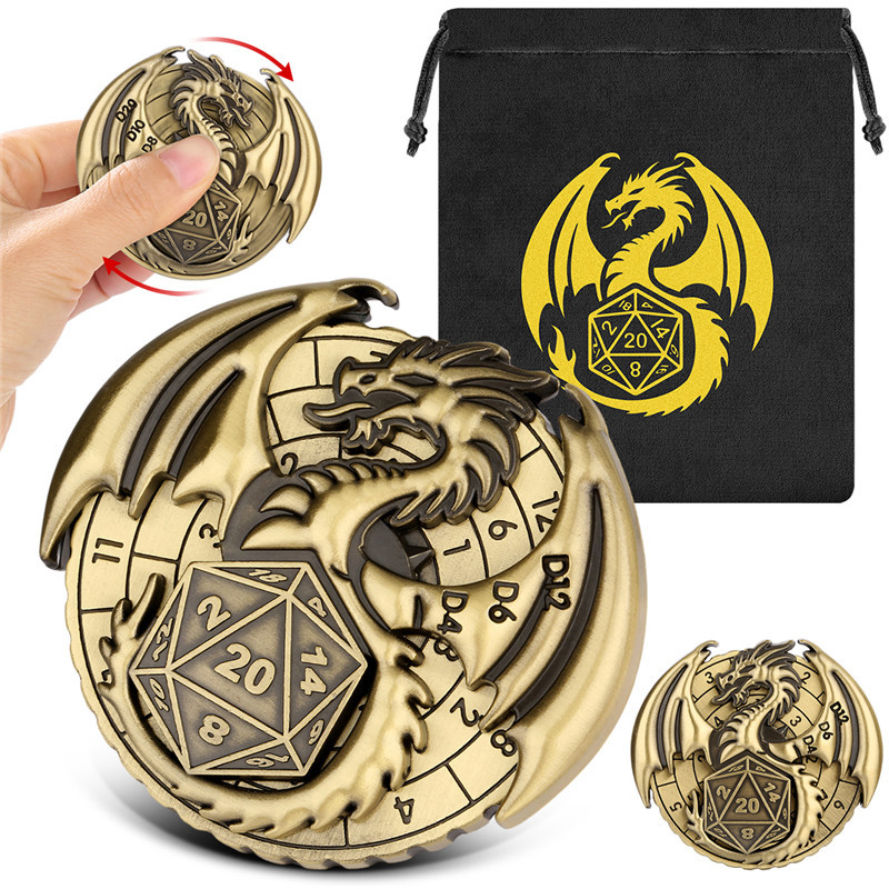 Creative Dragon Wings Shape Metal DND Dice Roulette 7-in-1 Spinning Dice Roller for Table Board Role
