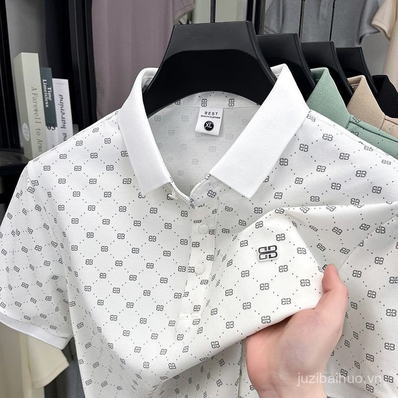 Áo thun nam ngắn tay Khmer chính hãng, áo polo mùa hè tay lửng mới, cổ bẻ, in họa tiết thời trang ta