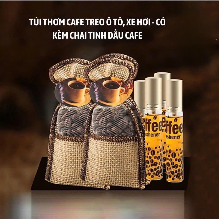 Túi Thơm Cafe Treo Ô Tô, Xe Hơi - Có Kèm Chai Tinh Dầu Cafe - tinh dầu treo xe ô tô