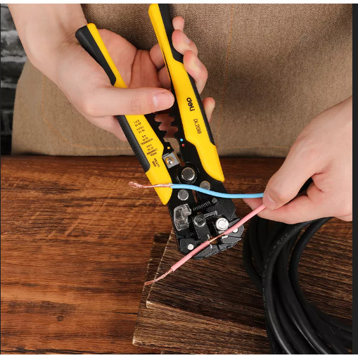 Kìm Tuốt Dây Điện Bấm Cos Đa Năng Deli - Chất Liệu Thép Cao Cấp, Điều Chỉnh Lực Tuốt Dây Dễ Dàng - D