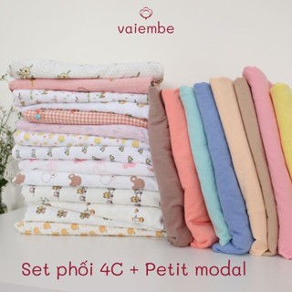 4C-PM | Set vải phối cotton 4c + Petit modal, may quần áo hè thu cho sơ sinh, đến mẹ bé, có sỉ theo cây.