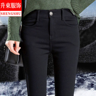  Quần Legging Lót Lông Cừu Nữ Mặc Ngoài Thu Đông 2025 Phong Cách Mới Đen Dày Ấm Quần Cotton Eo Cao Skinny Quần 