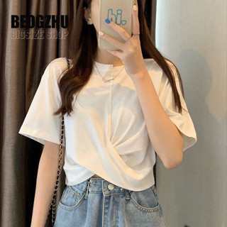 Áo Croptop Nữ BEOGZHU Bigsize Áo Thun Nữ Kiểu Tay Ngắn Form Rộng Cổ Tròn TrắNg Mùa Hè Phong Cách Thời Trang Hàn Quốc Đẹp