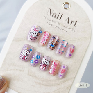 10 Chiếc Mắt Mèo Handmade Bấm Móng Tay Sáng Bóng Móng Tay Giả Có Miếng Dán Thạch LM113