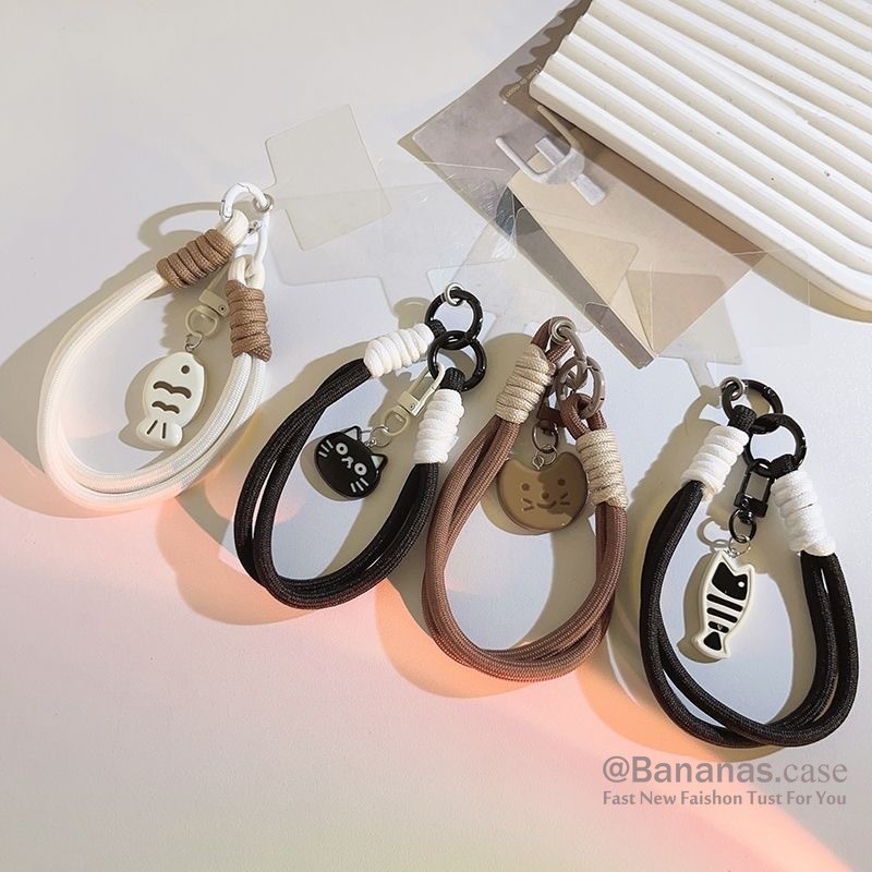 Vòng điện thoại mèo trắng đen Dây buộc điện thoại Dây buộc chìa khóa Ngăn chặn phụ kiện điện thoại