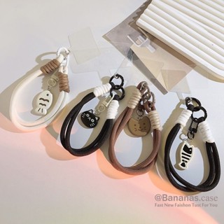 Vòng điện thoại mèo trắng đen Dây buộc điện thoại Dây buộc chìa khóa Ngăn chặn phụ kiện điện thoại