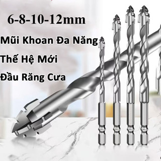 Bộ 4 Mũi Khoan Đa Năng Đầu Răng Cưa Thế Hệ Mới, Độ Cứng Cao, Chuyên Khoan Gạch Men, Đá, Bê Tông Phi 6 8 10 12mm BESTTOOL