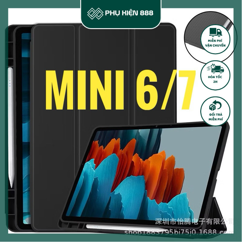 Bao da iPad Mini 7 , Mini 6 ( màu đen) viền dẻo ,có khay để bút