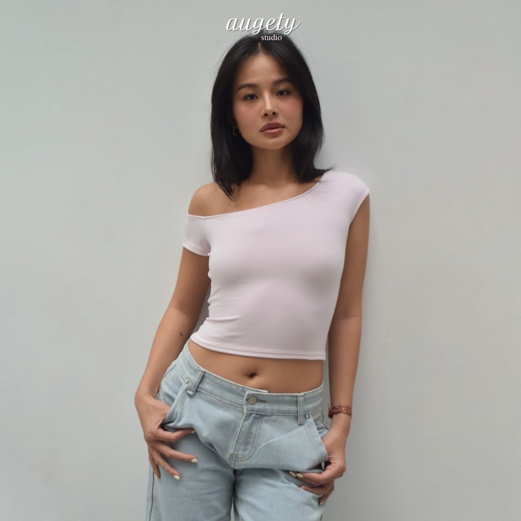 Áo Thun Ôm Trễ Vai Chiết Eo Vải Cao Cấp Augety Studio, DELILAH Top | BigBuy360 - bigbuy360.vn