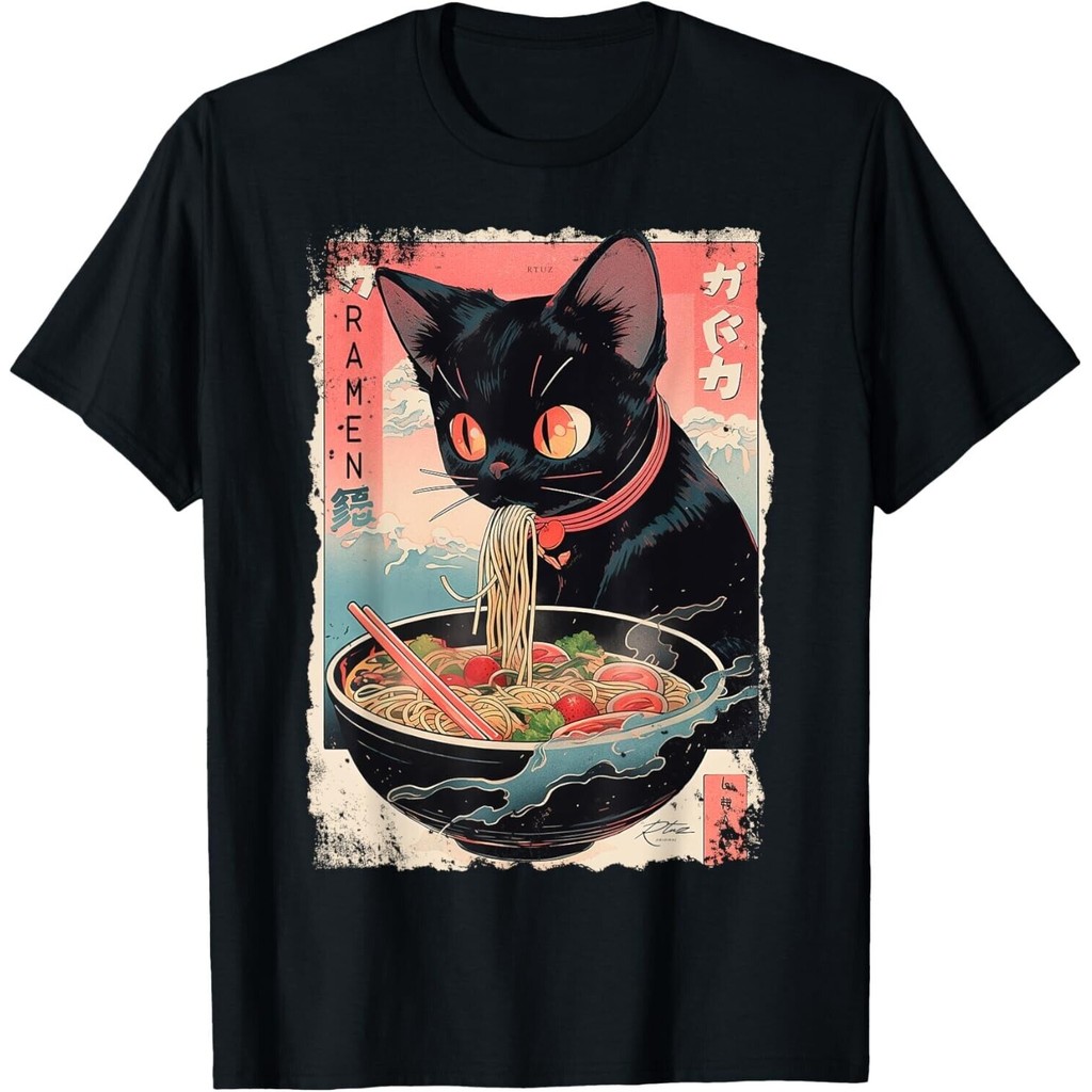 Mèo Ramen Mì Anime Nhật Bản Manga Ramen Kawaii Áo Thun Mèo