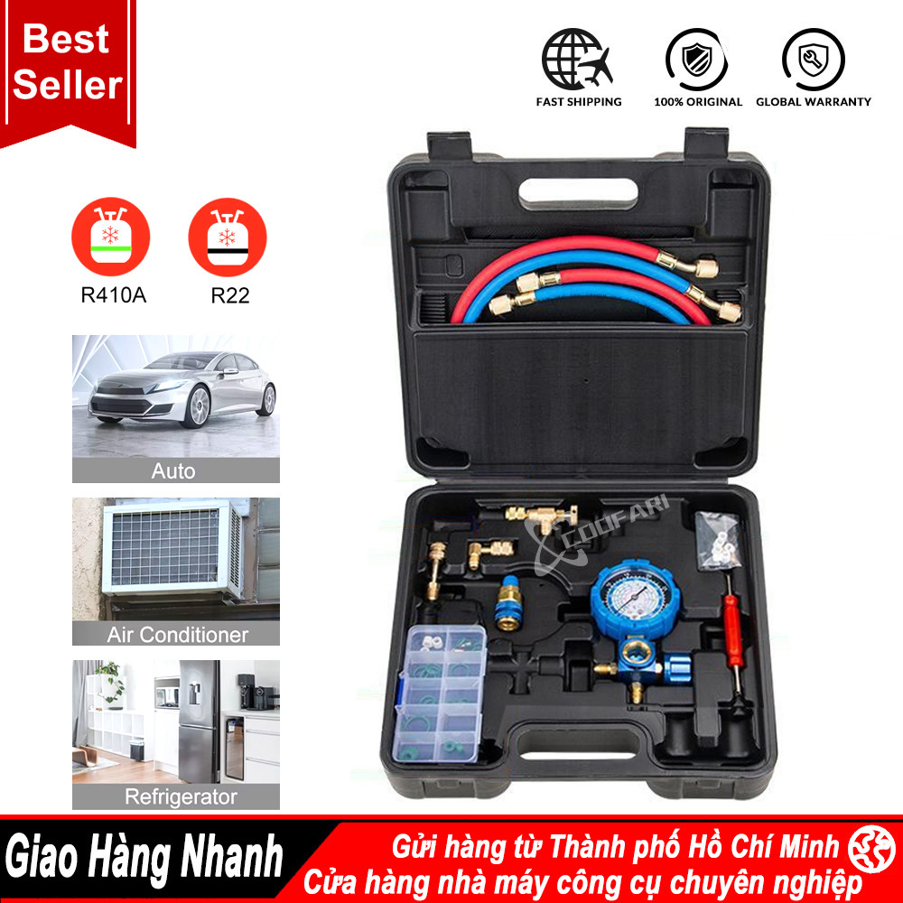 bộ đồng hồ gas đơn R22 R410a nạp-đo áp suất gas lạnh kèm dây