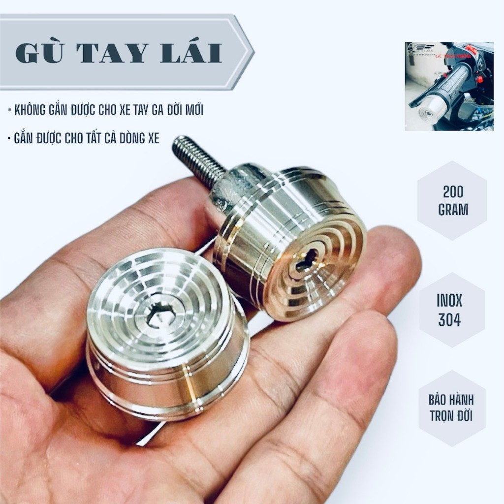 Gù Inox 304, Gù tay lái Inox 304 200gram tặng kèm cục đôn phụ kiện gù inox 304 Wave Sirius Exciter V