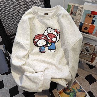 Áo sweater nữ xám tiêu Hello kitty form rộng local brand Salmo mùa đông áo nỉ dài tay hàn quốc