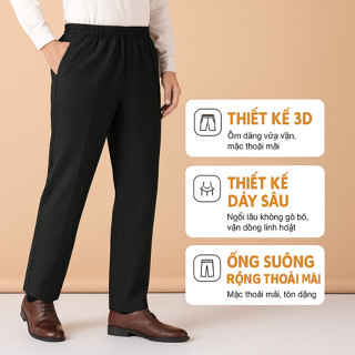 Quần Tây Nam Trung Niên Cao Cấp - Lưng Thun Co Giãn - Ống Suông Rộng - Vải Không Nhăn, Chống Bụi (131)