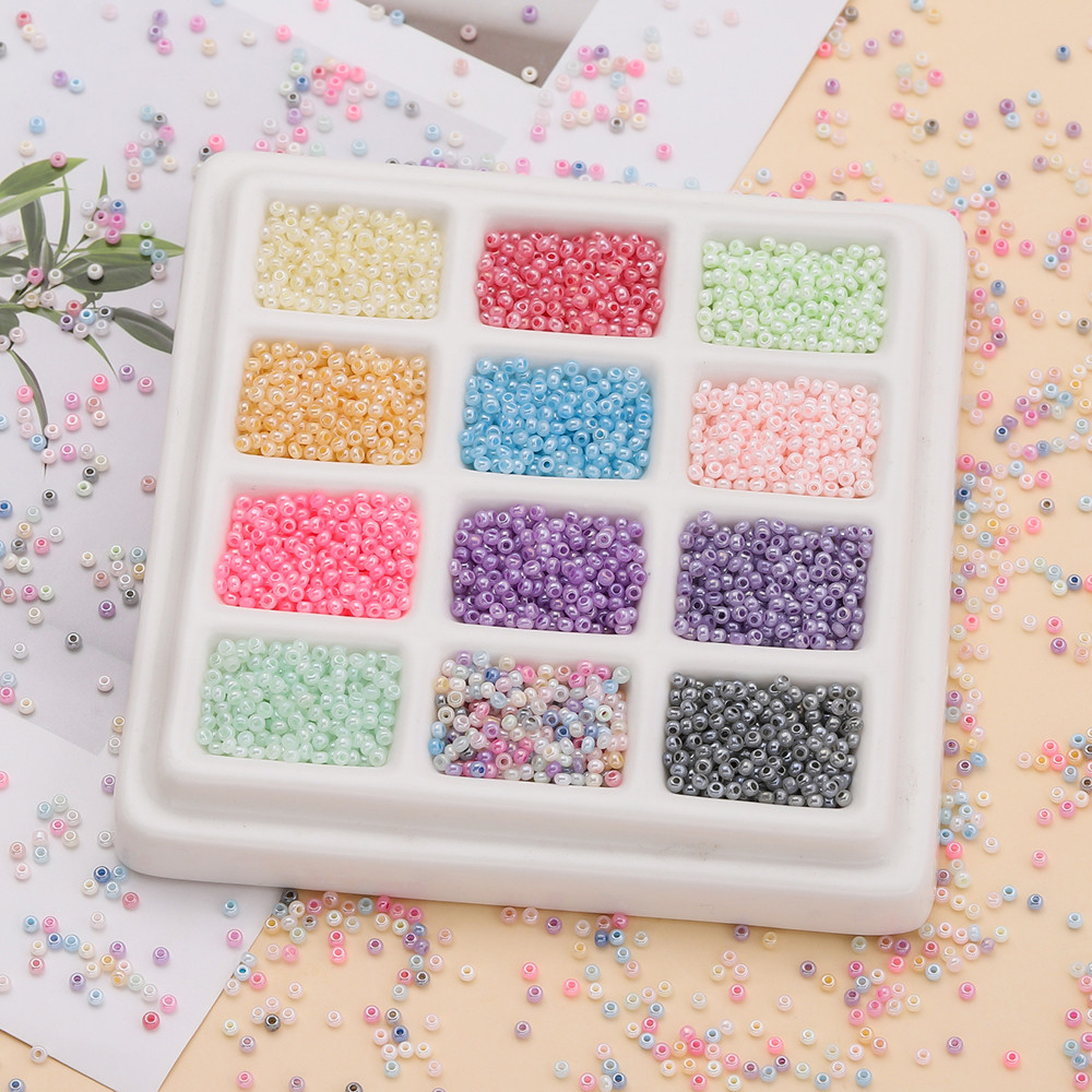 1.000 hạt thủy tinh 2mm-Hạt gạo màu kem nguyên liệu DIY,làm vòng tay/vòng cổ handmade-1000 chiếc/túi