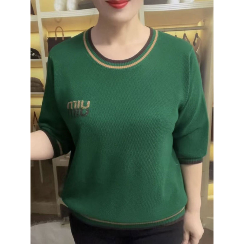Áo len nữ trung niên cho mẹ mùa thu đông to béo Bigsize 4LADY922 cổ tròn tay lỡ chất montoghi mềm mạ
